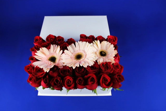 Caja con 30 Rosas más Gerbera